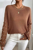 Pearl Detail Round Neck Long Sleeve Sweater - Trendsi - Flyclothing LLC