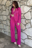 Textured Button Up Collared Neck Top and Pants Set - Trendsi - Flyclothing LLC