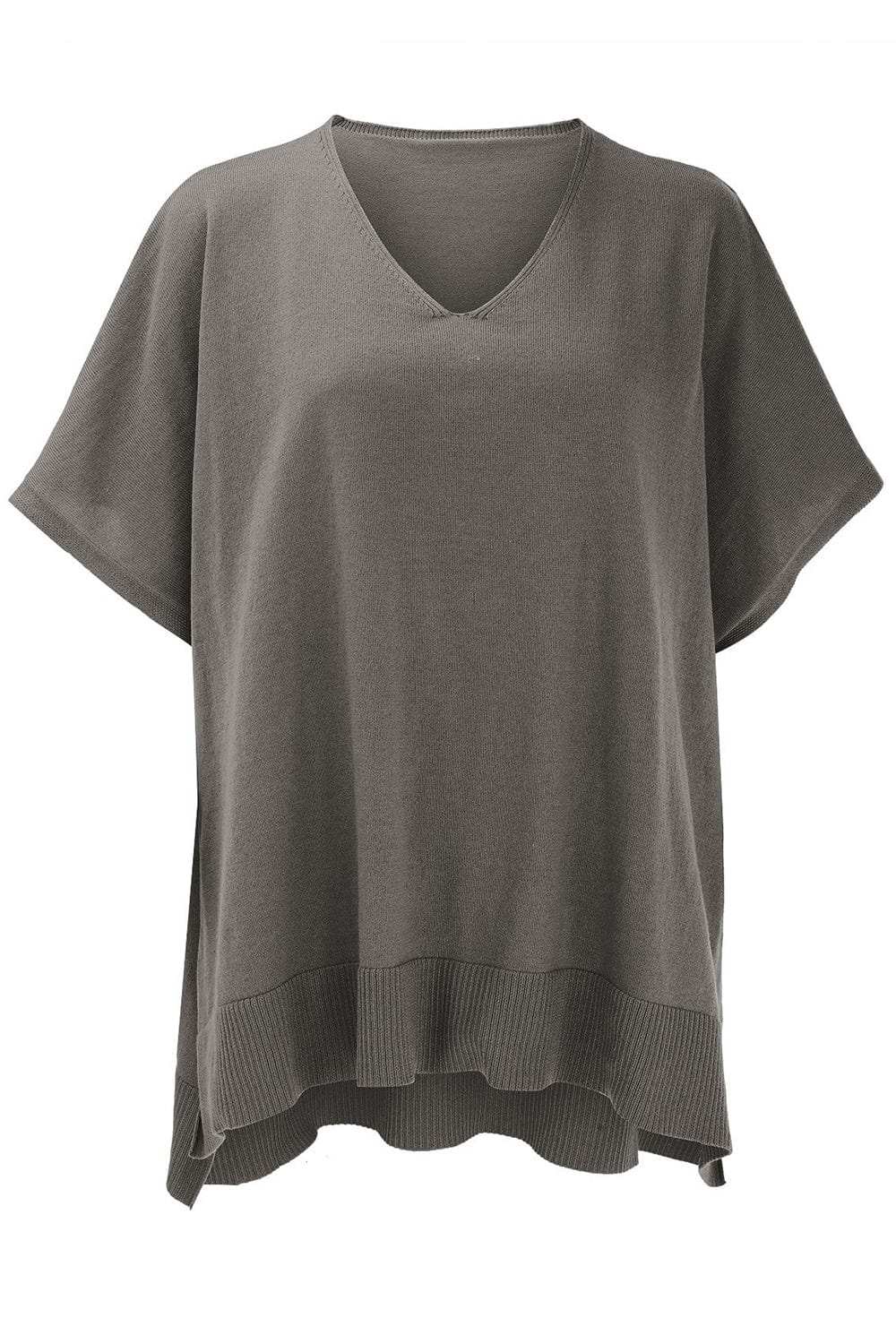 Slit V-Neck Half Sleeve Knit Top - Trendsi - Flyclothing LLC