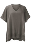 Slit V-Neck Half Sleeve Knit Top - Trendsi - Flyclothing LLC
