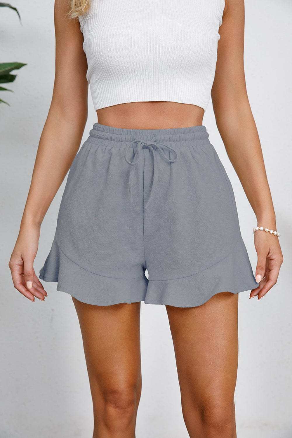 Full Size Drawstring Ruffle Hem Shorts - Trendsi - Flyclothing LLC