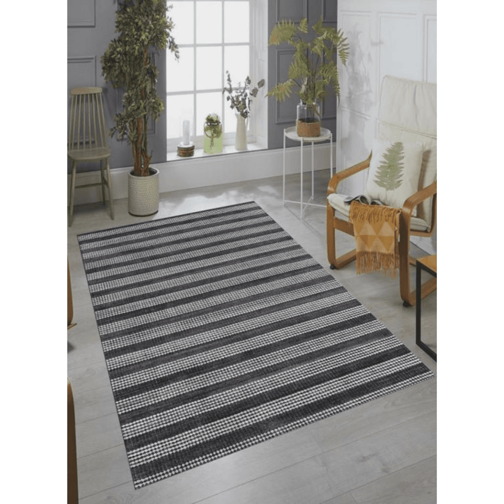 9' X 12' Black And White Striped Hand Loomed Area Rug - Homeroots - Flyclothing LLC