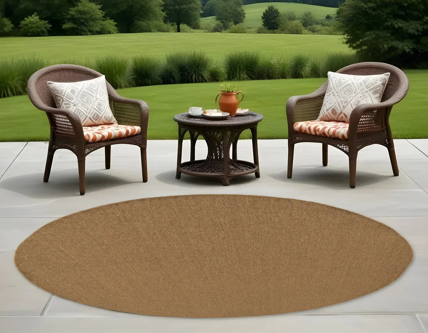 8' X 8' Tan Round Stain Resistant Indoor Outdoor Area Rug - Homeroots - Flyclothing LLC