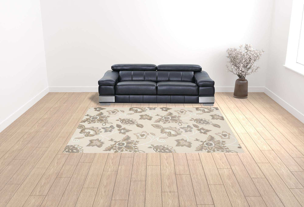 9' X 12' Beige Floral Stain Resistant Non Skid Area Rug - Homeroots - Flyclothing LLC