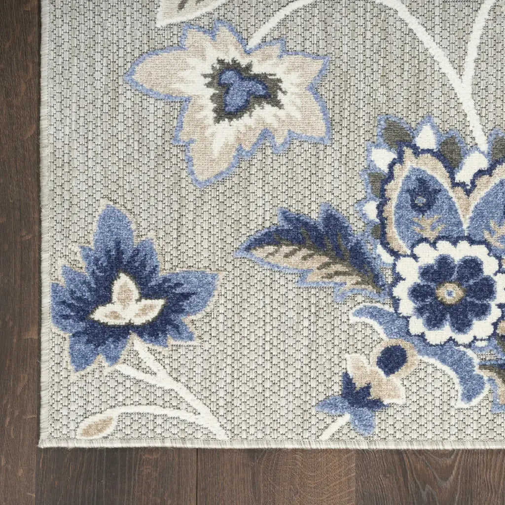 9' X 12' Blue And Grey Floral Stain Resistant Non Skid Area Rug - Homeroots - Flyclothing LLC