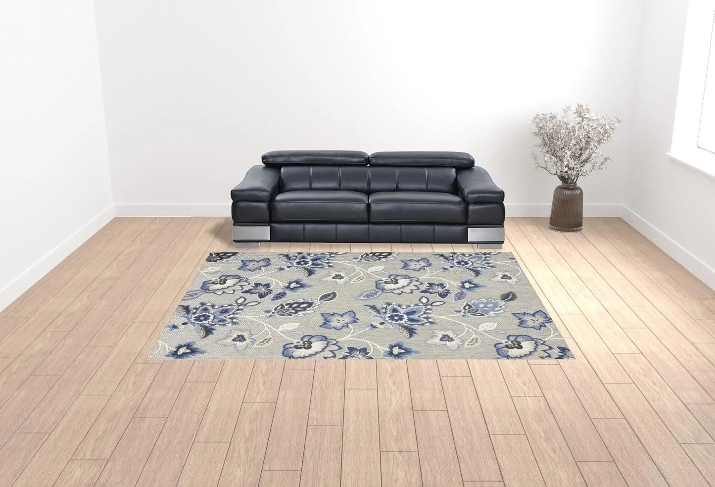 9' X 12' Blue And Grey Floral Stain Resistant Non Skid Area Rug - Homeroots - Flyclothing LLC
