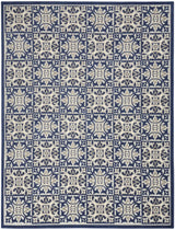 9' X 12' Blue Fleur De Lis Stain Resistant Non Skid Area Rug - Homeroots - Flyclothing LLC
