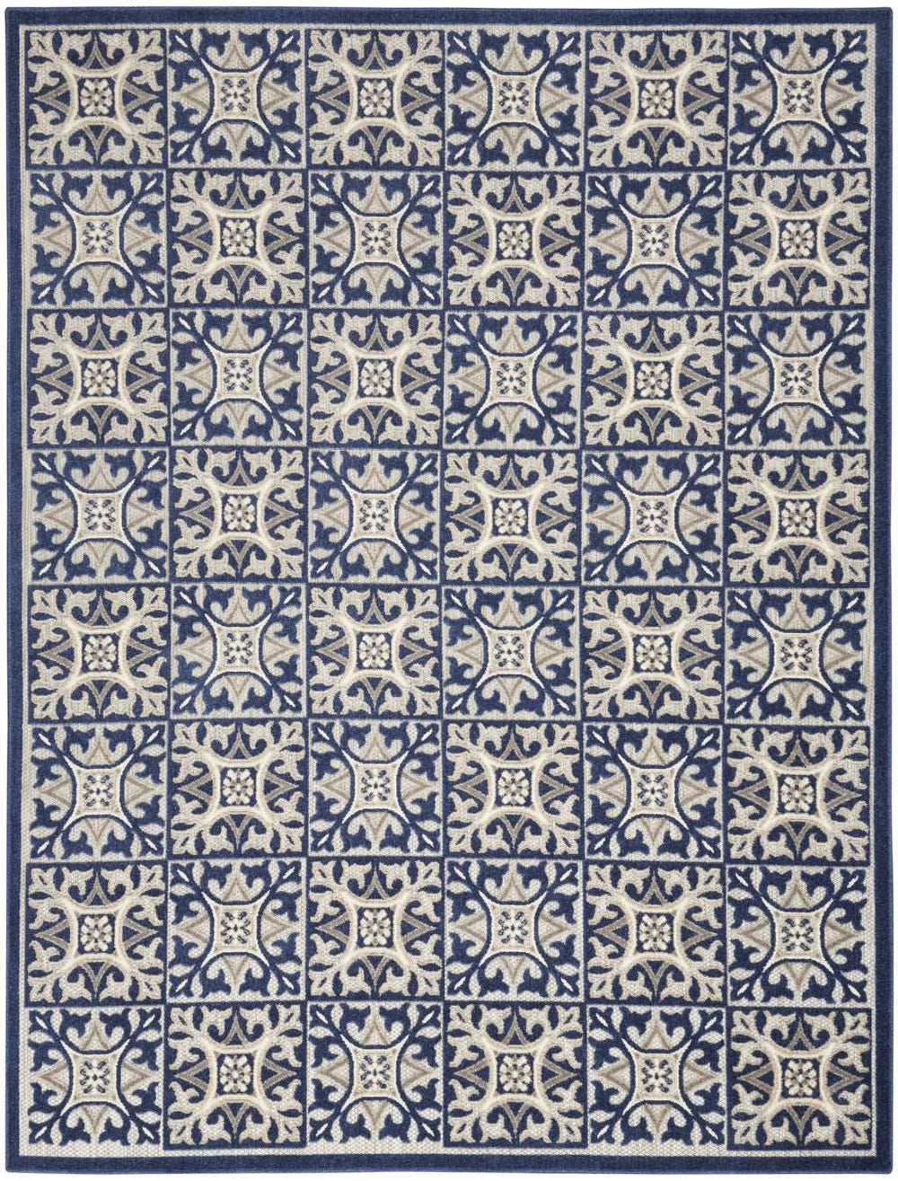 9' X 12' Blue Fleur De Lis Stain Resistant Non Skid Area Rug - Homeroots - Flyclothing LLC