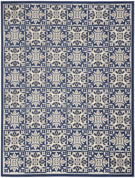 9' X 12' Blue Fleur De Lis Stain Resistant Non Skid Area Rug - Homeroots - Flyclothing LLC