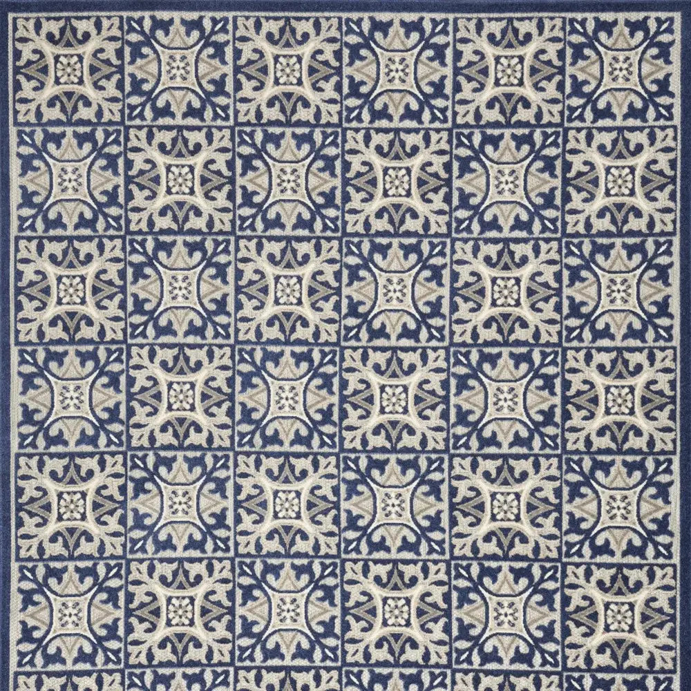 9' X 12' Blue Fleur De Lis Stain Resistant Non Skid Area Rug - Homeroots - Flyclothing LLC