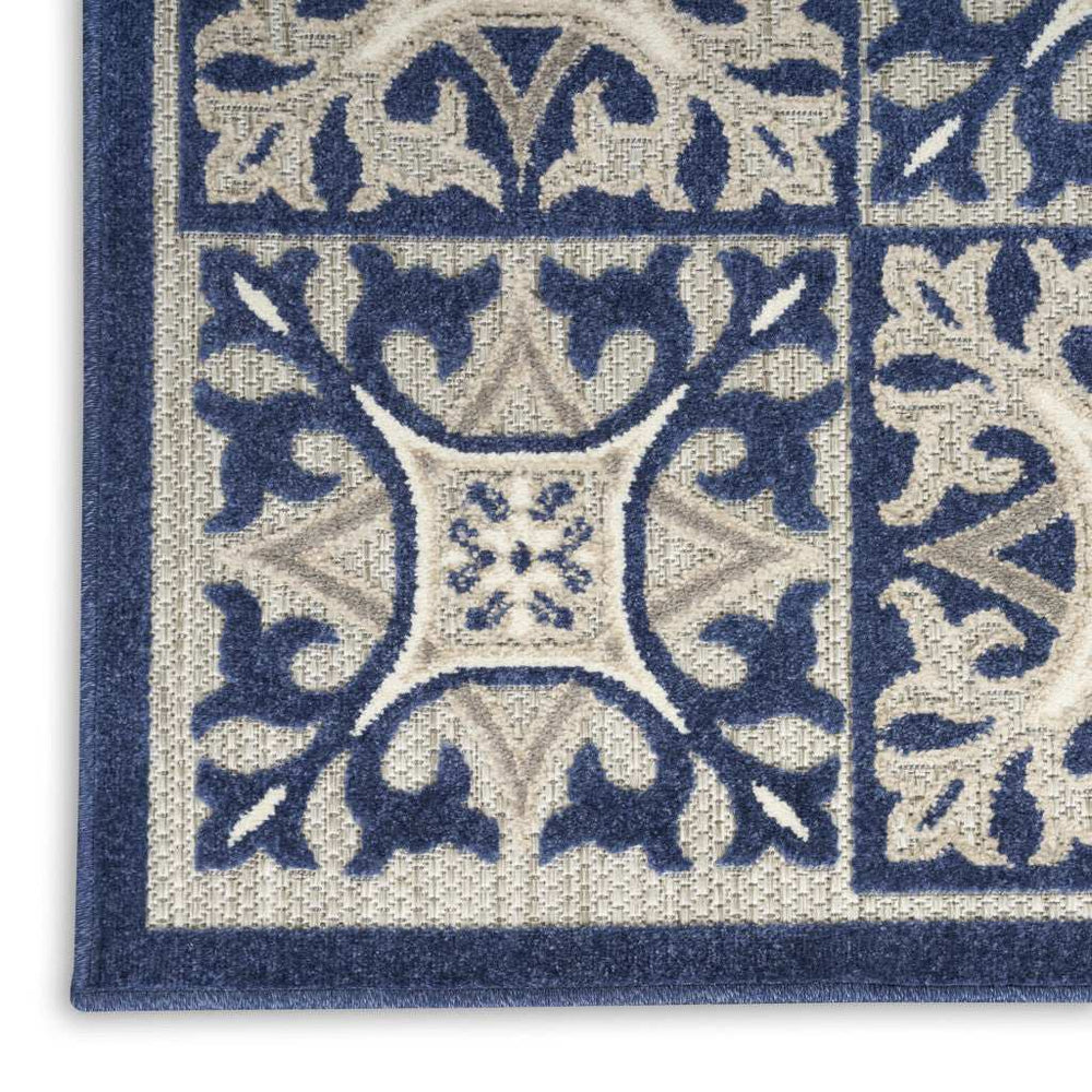 9' X 12' Blue Fleur De Lis Stain Resistant Non Skid Area Rug - Homeroots - Flyclothing LLC
