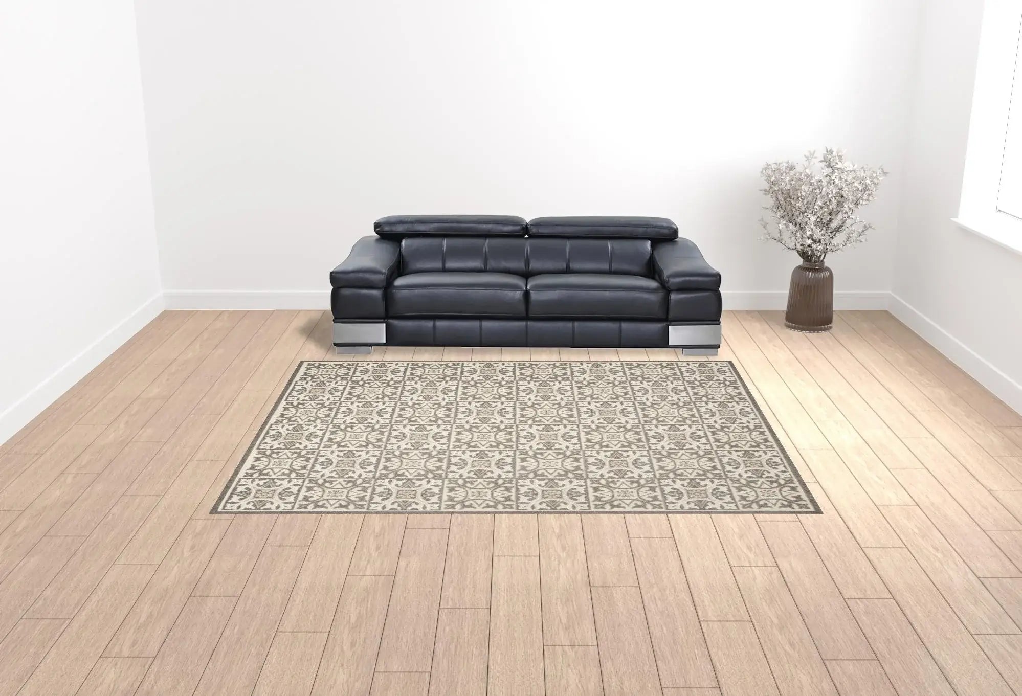 9' X 12' Ivory And Grey Fleur De Lis Stain Resistant Non Skid Area Rug - Homeroots - Flyclothing LLC