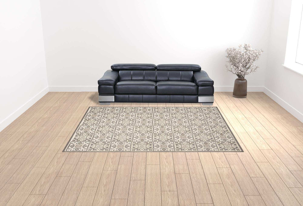 9' X 12' Ivory And Grey Fleur De Lis Stain Resistant Non Skid Area Rug - Homeroots - Flyclothing LLC