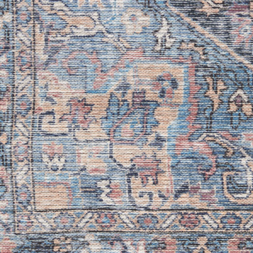 6' X 9' Light Blue And Orange Medallion Distressed Washable Area Rug - Homeroots - Flyclothing LLC