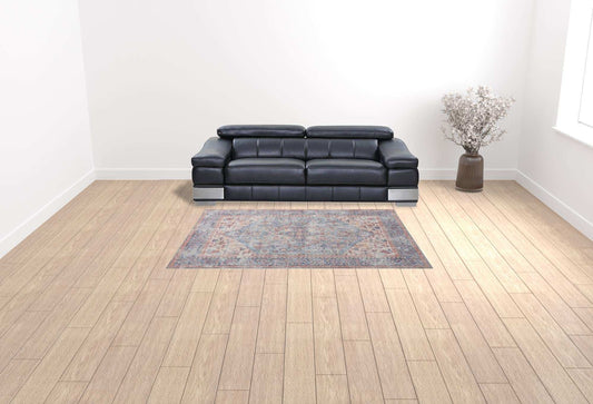 6' X 9' Blue And Orange Medallion Distressed Washable Area Rug - Homeroots - Flyclothing LLC