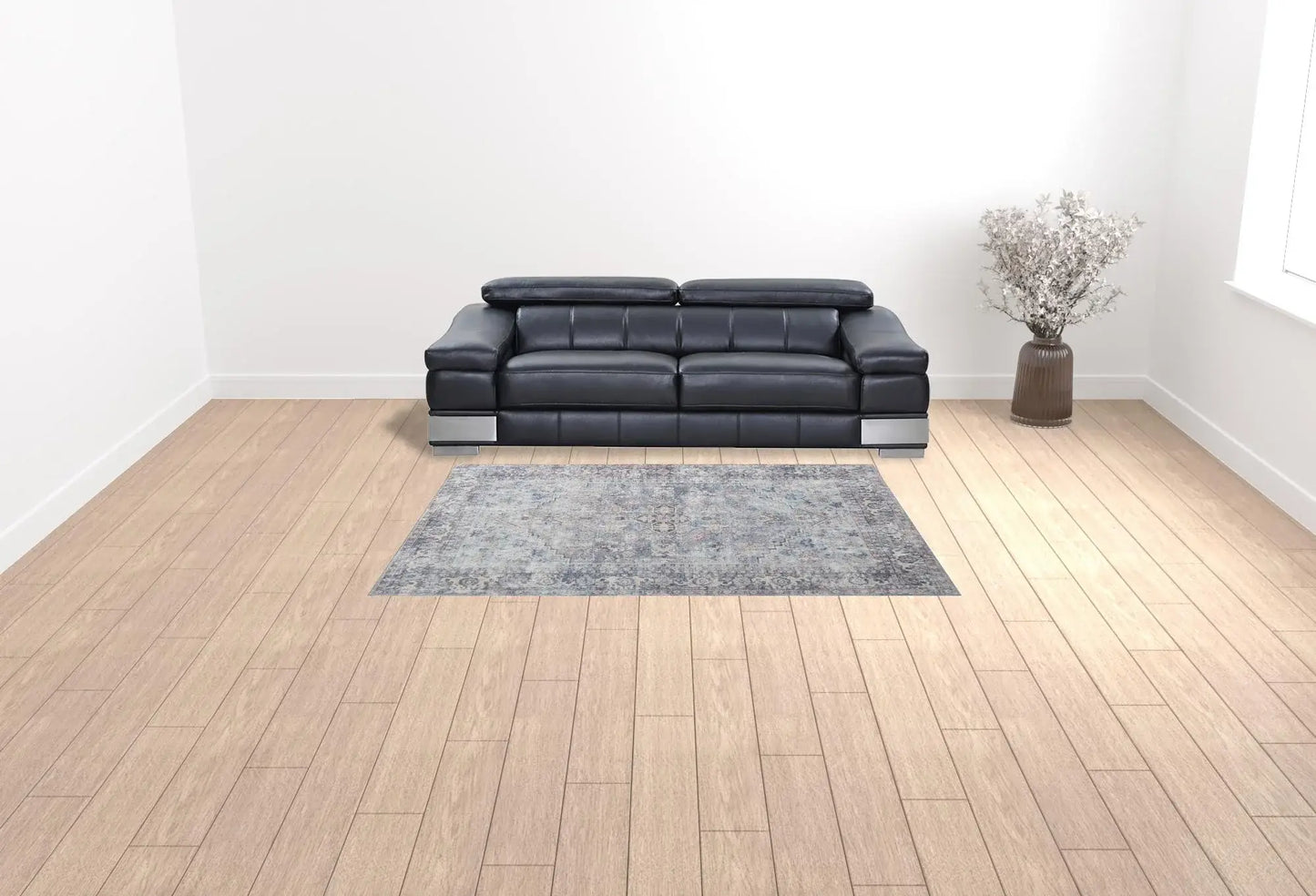 6' X 9' Light Grey And Blue Medallion Distressed Washable Area Rug - Homeroots - Flyclothing LLC