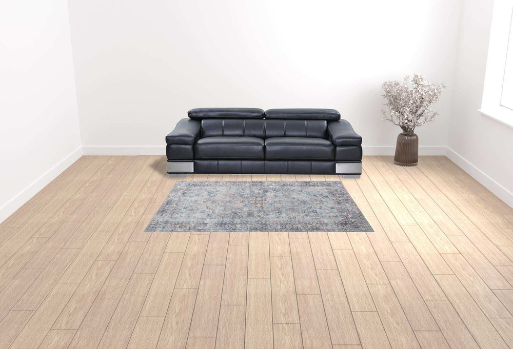 6' X 9' Light Grey And Blue Medallion Distressed Washable Area Rug - Homeroots - Flyclothing LLC