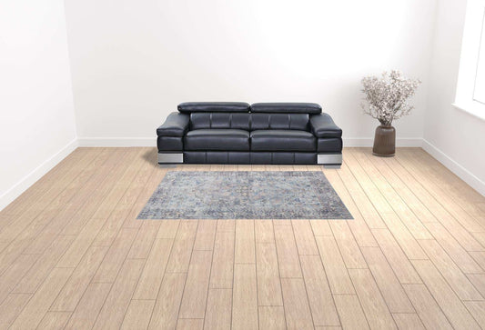 6' X 9' Light Grey And Blue Medallion Distressed Washable Area Rug - Homeroots - Flyclothing LLC