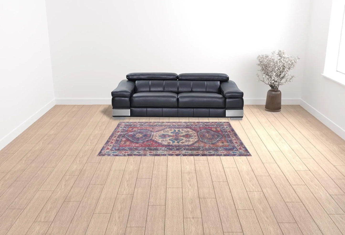 6' X 9' Red And Navy Medallion Distressed Washable Area Rug - Homeroots - Flyclothing LLC