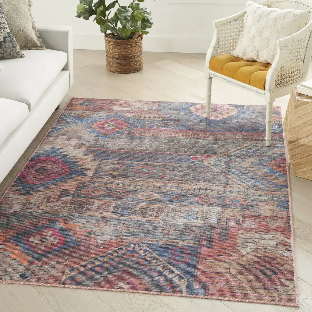 6' X 9' Multicolor Southwestern Distressed Washable Area Rug - Homeroots - Flyclothing LLC
