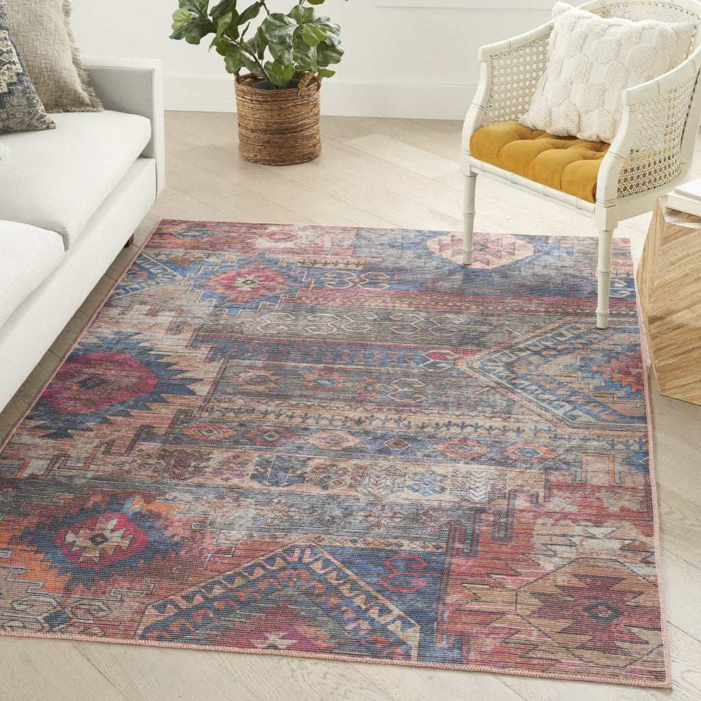 6' X 9' Multicolor Southwestern Distressed Washable Area Rug - Homeroots - Flyclothing LLC