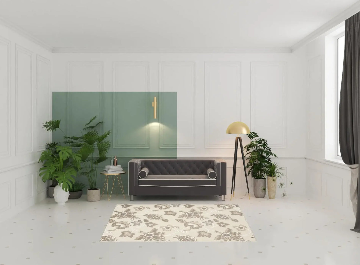5' X 8' Beige Floral Stain Resistant Non Skid Area Rug - Homeroots - Flyclothing LLC