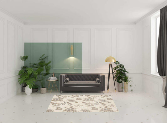 5' X 8' Beige Floral Stain Resistant Non Skid Area Rug - Homeroots - Flyclothing LLC