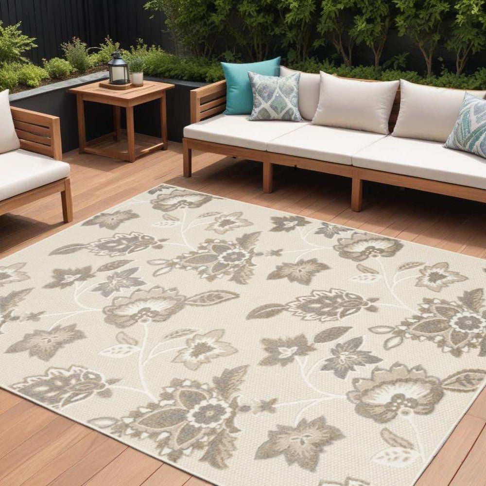 7' X 10' Beige Floral Stain Resistant Non Skid Area Rug - Homeroots - Flyclothing LLC