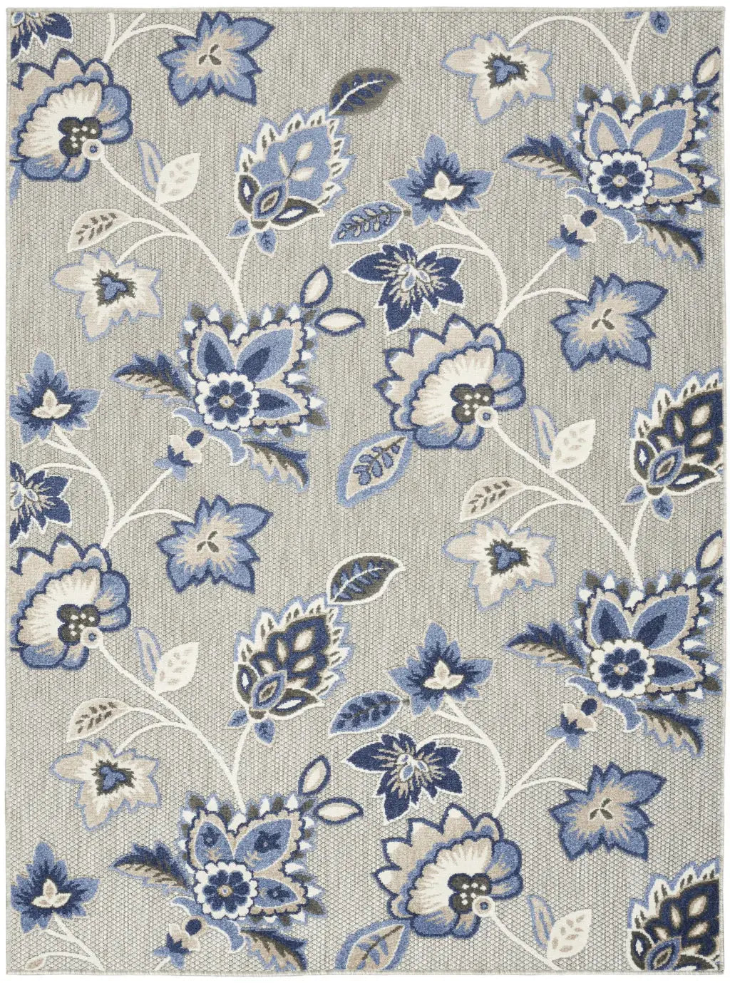 4' X 6' Blue And Grey Floral Stain Resistant Non Skid Area Rug - Homeroots - Flyclothing LLC