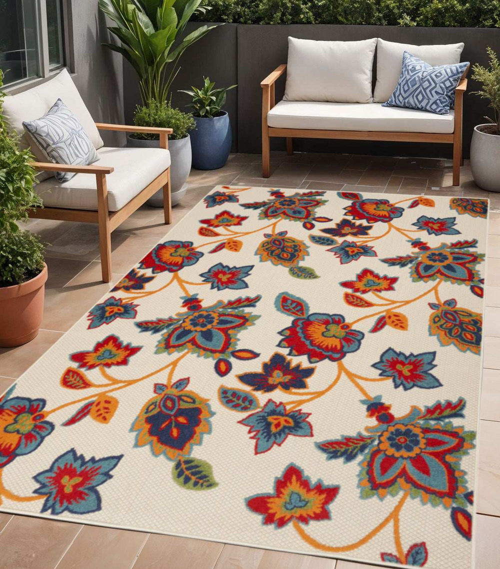 5' X 8' Multicolor Floral Stain Resistant Non Skid Area Rug - Homeroots - Flyclothing LLC