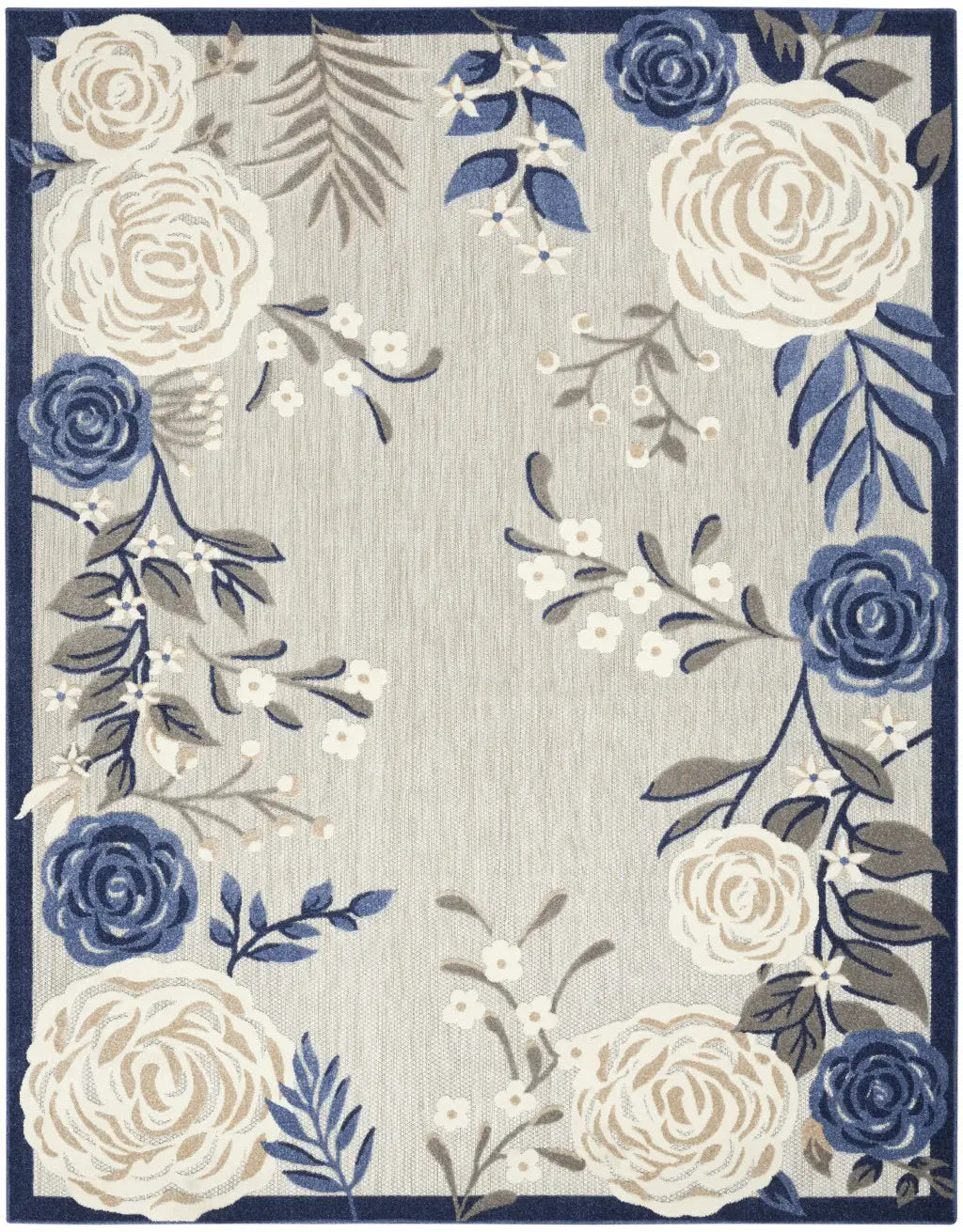 6' X 9' Blue And Grey Floral Stain Resistant Non Skid Area Rug - Homeroots - Flyclothing LLC