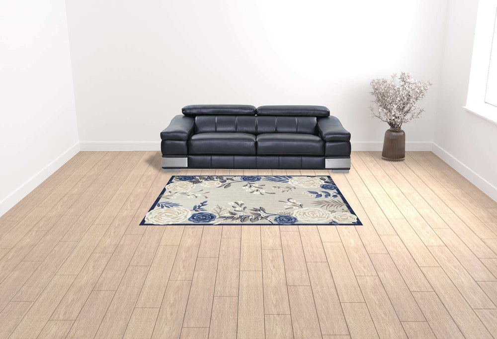 6' X 9' Blue And Grey Floral Stain Resistant Non Skid Area Rug - Homeroots - Flyclothing LLC