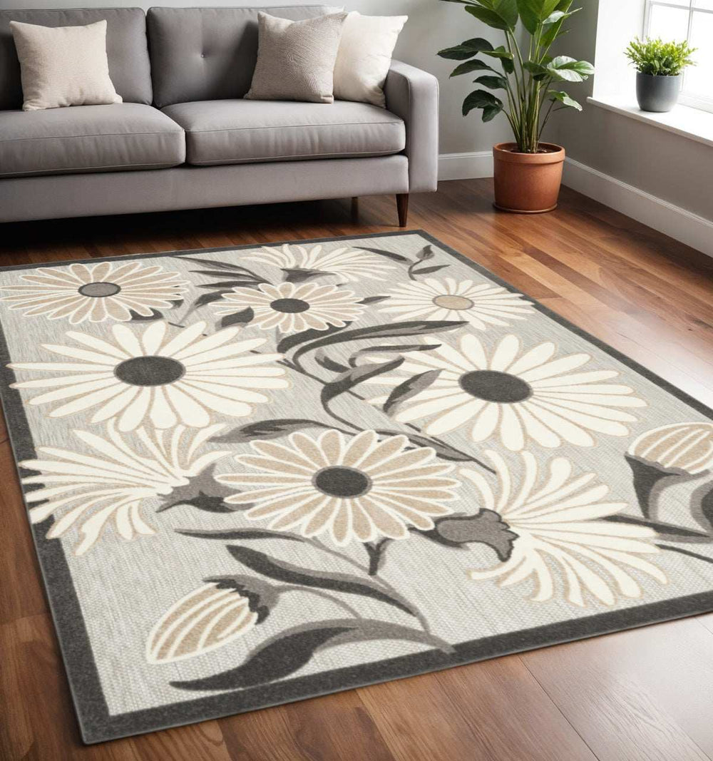 5' X 8' Beige Floral Stain Resistant Non Skid Area Rug - Homeroots - Flyclothing LLC