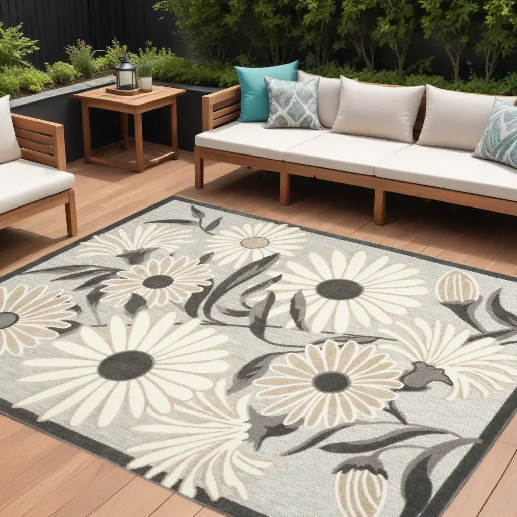 8' X 11' Beige Floral Stain Resistant Non Skid Area Rug - Homeroots - Flyclothing LLC