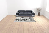 6' X 9' Black And White Floral Stain Resistant Non Skid Area Rug - Homeroots - Flyclothing LLC