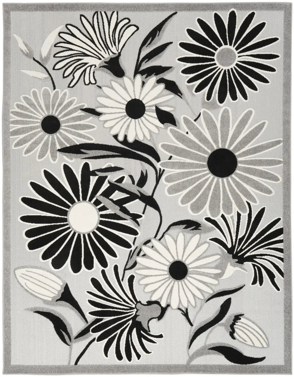 5' X 8' Black And White Floral Stain Resistant Non Skid Area Rug - Homeroots - Flyclothing LLC