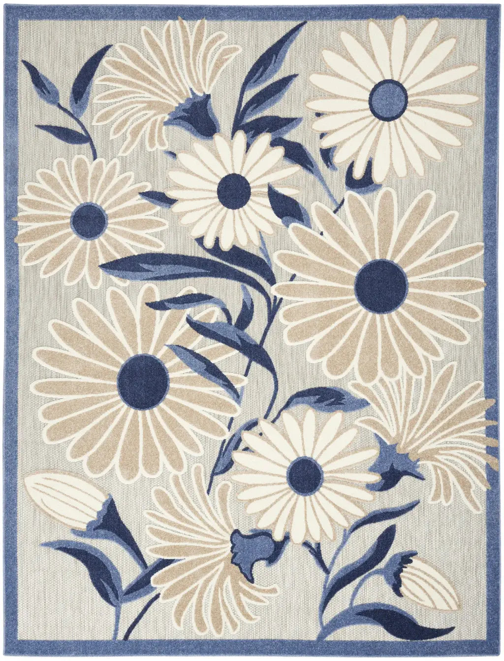 7' X 10' Blue And Grey Floral Stain Resistant Non Skid Area Rug - Homeroots - Flyclothing LLC