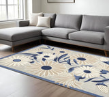 7' X 10' Blue And Grey Floral Stain Resistant Non Skid Area Rug - Homeroots - Flyclothing LLC