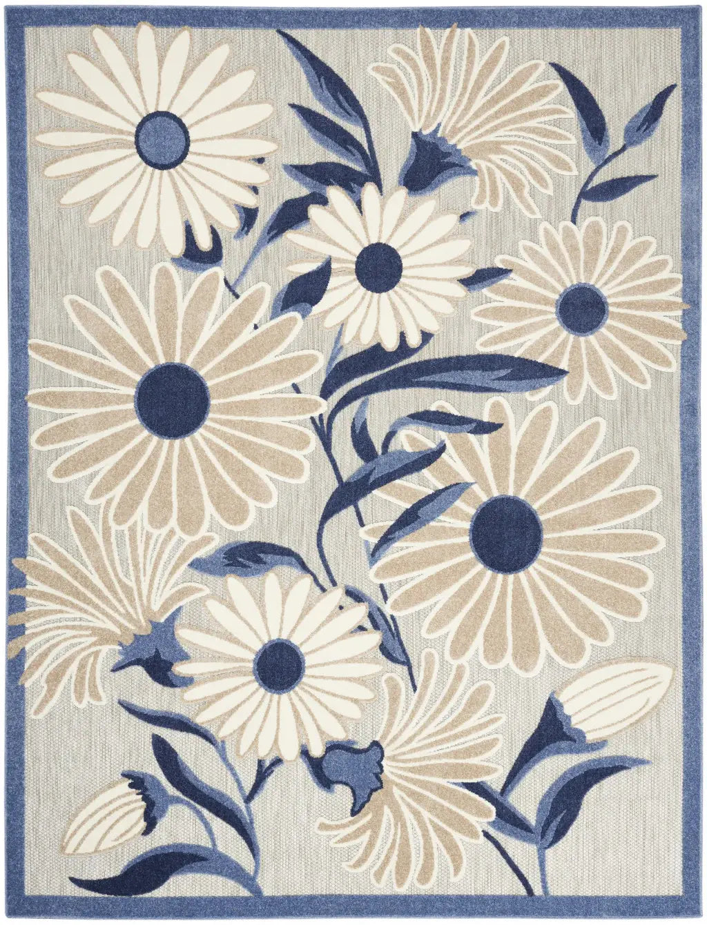 7' X 10' Blue And Grey Floral Stain Resistant Non Skid Area Rug - Homeroots - Flyclothing LLC
