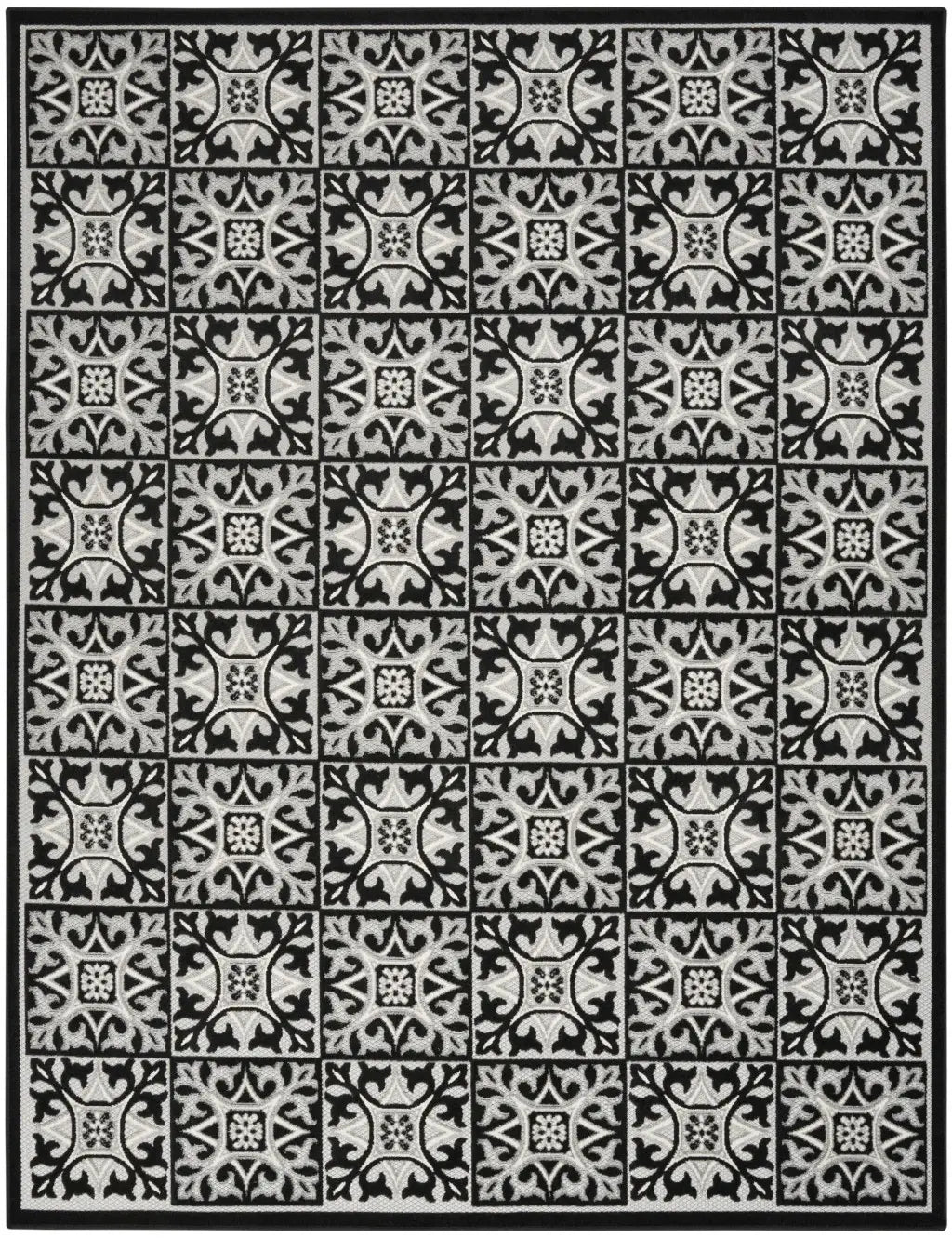5' X 8' Black And White Fleur De Lis Stain Resistant Non Skid Area Rug - Homeroots - Flyclothing LLC