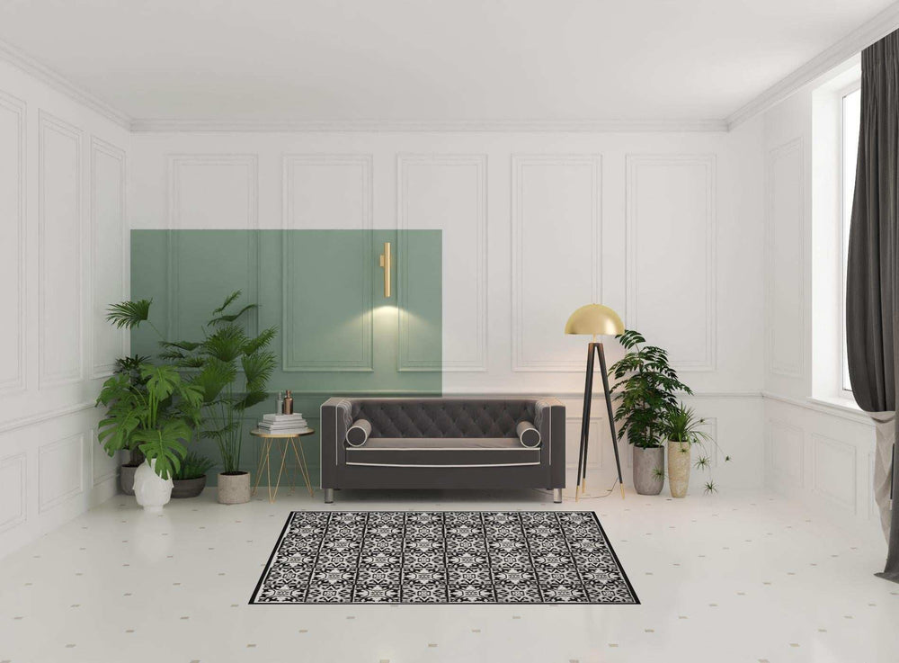 5' X 8' Black And White Fleur De Lis Stain Resistant Non Skid Area Rug - Homeroots - Flyclothing LLC