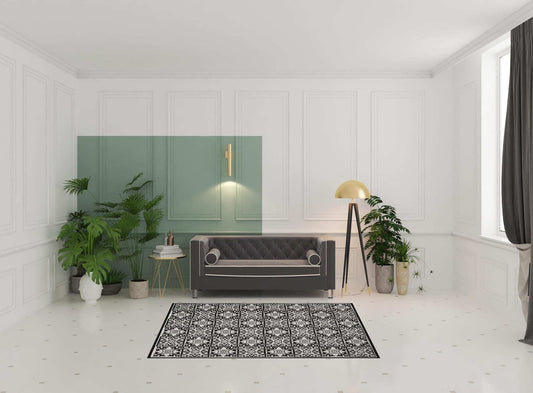 5' X 8' Black And White Fleur De Lis Stain Resistant Non Skid Area Rug - Homeroots - Flyclothing LLC