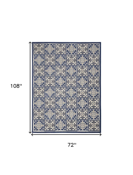 6' X 9' Blue Fleur De Lis Stain Resistant Non Skid Area Rug - Homeroots - Flyclothing LLC