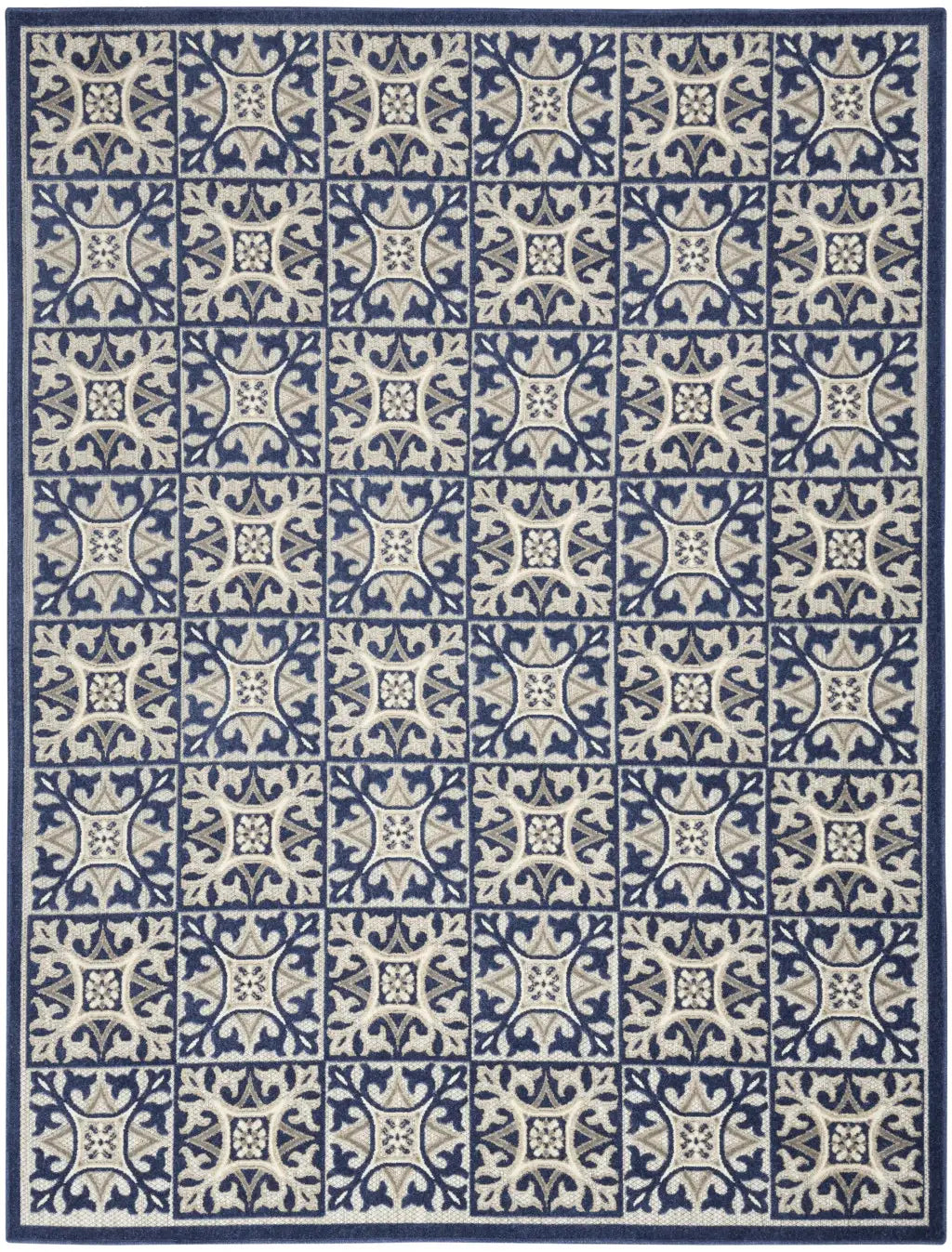 7' X 10' Blue Fleur De Lis Stain Resistant Non Skid Area Rug - Homeroots - Flyclothing LLC
