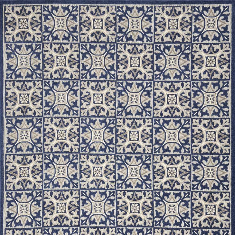 7' X 10' Blue Fleur De Lis Stain Resistant Non Skid Area Rug - Homeroots - Flyclothing LLC