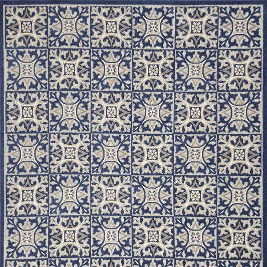 7' X 10' Blue Fleur De Lis Stain Resistant Non Skid Area Rug - Homeroots - Flyclothing LLC