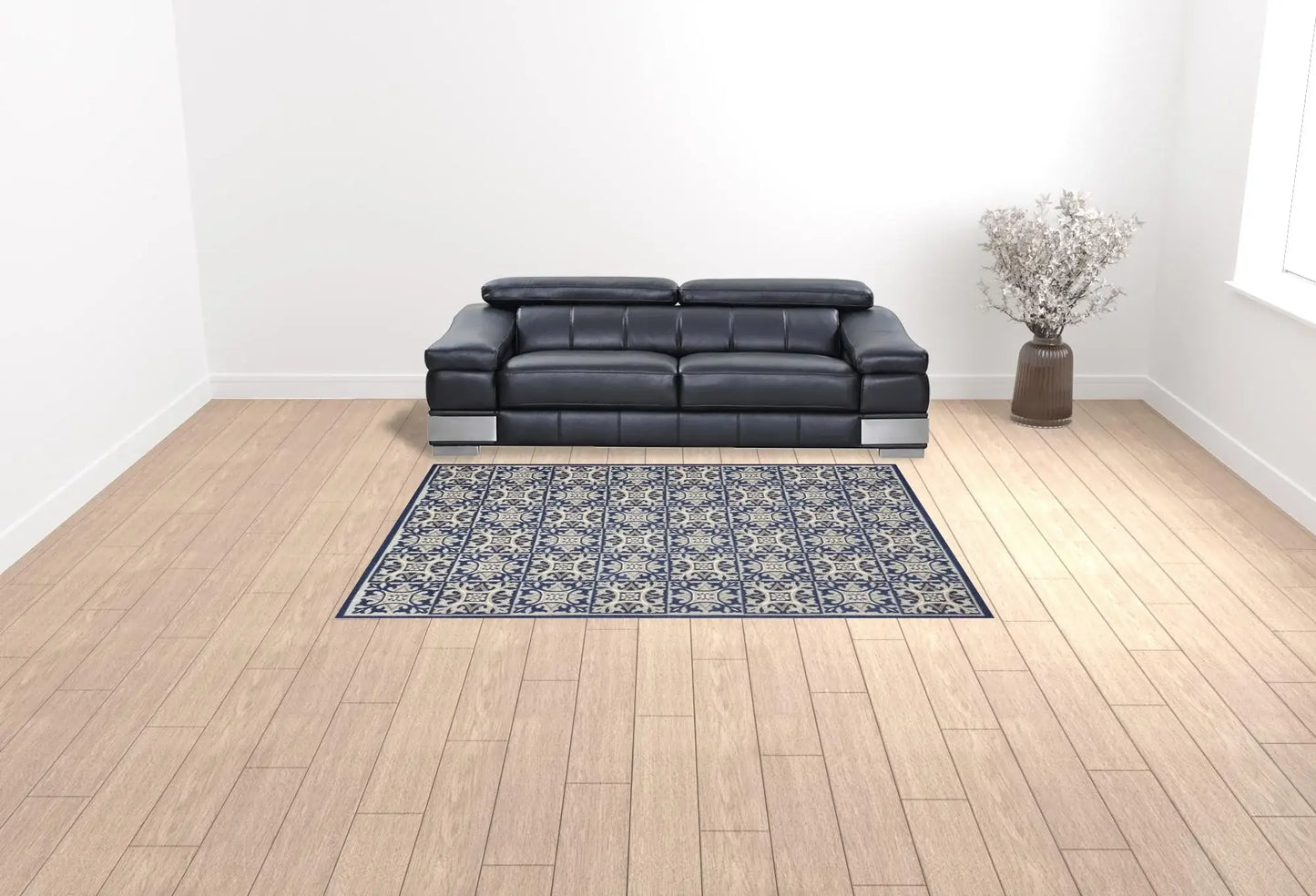 7' X 10' Blue Fleur De Lis Stain Resistant Non Skid Area Rug - Homeroots - Flyclothing LLC