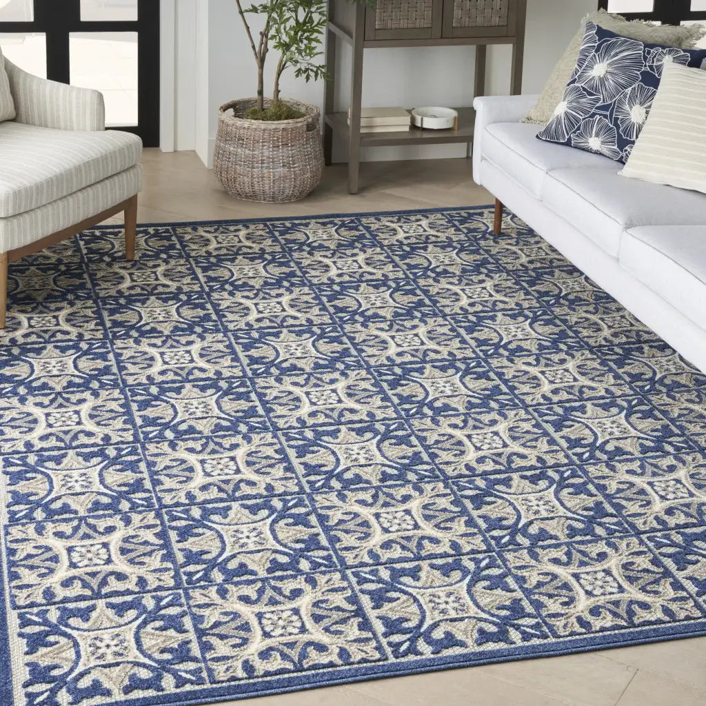 4' X 6' Blue Fleur De Lis Stain Resistant Non Skid Area Rug - Homeroots - Flyclothing LLC