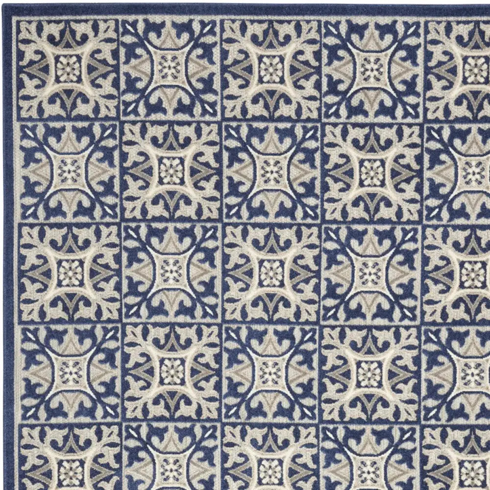 5' X 8' Blue Fleur De Lis Stain Resistant Non Skid Area Rug - Homeroots - Flyclothing LLC