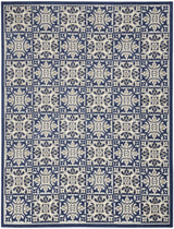 8' X 11' Blue Fleur De Lis Stain Resistant Non Skid Area Rug - Homeroots - Flyclothing LLC